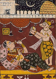 Harinaigameshin Brings the Embryo of Jina Mahavira to Queen Trishala, Folio from a Kalpasutra (Book of Sacred Precepts) LACMA M.71.1.18.jpg