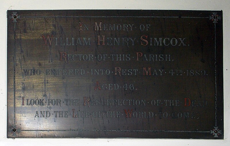 File:Harlaxton Ss Mary and Peter - interior Chancel plaque north.jpg