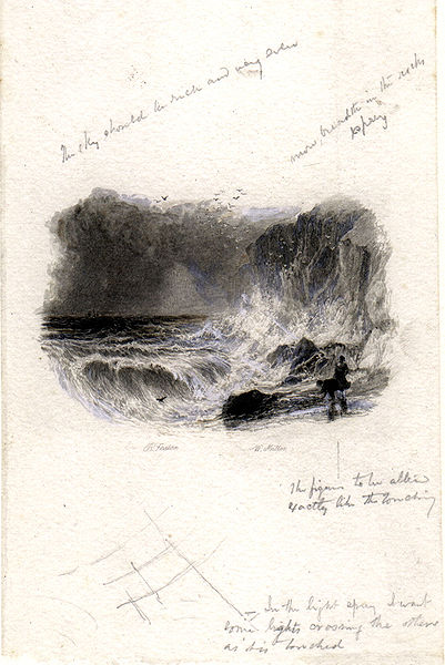 File:Hastings 'Boiling Sea' engraving by William Miller after Birket Foster touched proof 1.jpg