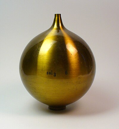 A brass, spherical Helmholtz resonator based on his original design, circa 1890–1900