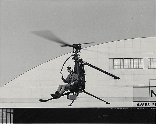 1956 Hiller YROE-1 one-man "Rotorcycle" being tested at NASA Ames Research Center