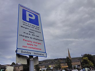 Hundredweight (cwt) used in a road sign in Ilkley, Yorkshire. Hundredweight cwt weight restriction road sign Ilkley.jpg