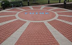 A walking path at the IBM Poughkeepsie site, with the word "THINK".
