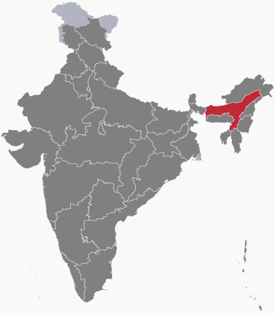 Situation de l'Assam sur une carte de l'Inde