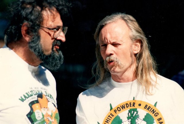 Jack Herer and Dana Beal at the September 1989 Great Midwest Marijuana Harvest Fest in Madison, Wisconsin.