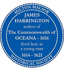 Blue plaque, installed 4 October 2008, marking the Manor House of Milton Malsor where Harrington lived