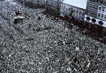People of Zagreb celebrating liberation on 12 May 1945 by Croatian Partisans