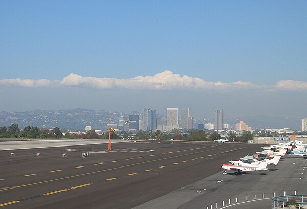 Facing east toward Century City and landing aircraft