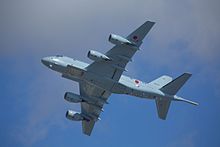 View of the underside of a P-1 inflight, note the open bomb bay Kawasaki P-1 (19753100749).jpg