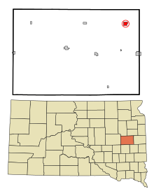 Kingsbury County South Dakota Beépített és be nem épített területek Badger Highlighted.svg