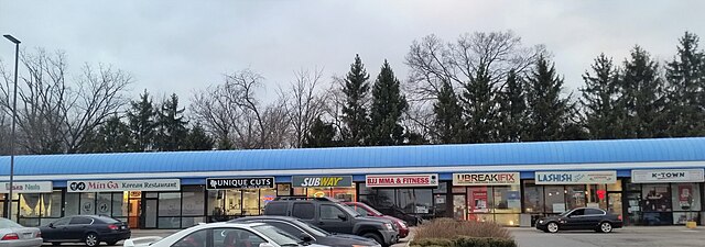 This strip mall on Bethel Road in Columbus includes a Korean nail salon, a Korean restaurant, a Korean beauty products store, and a Korean grocery sto