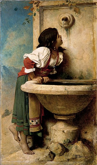 Léon Bonnat, Roman Girl drinking at a Fountain (1875)