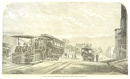 Hallidie's Clay Street Hill Railroad, the first successful cable railway running at street level