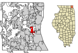 Location of Green Oaks in Lake County, Illinois.