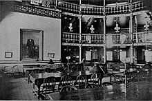 An early view of "The Rotunda" stacks and reading room Linderman Library interior view 1896.jpg