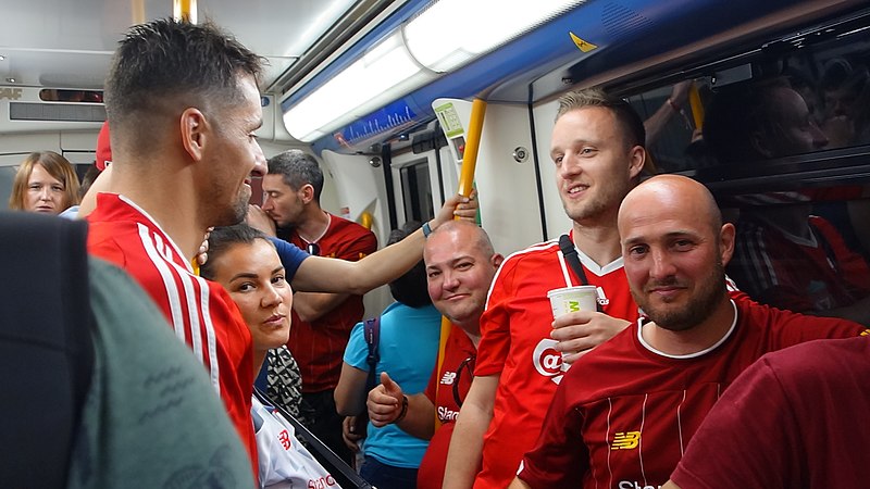 File:Liverpool fans on the Madrid subway just minutes after winning the Champions League 2018-2019.jpg