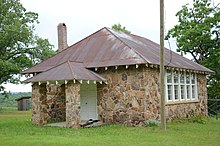 Built c. 1930, the Luber School is one of many period structures built using the stone for which the county is named Luber School.jpg