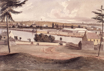 Fort Henry, Point Frederick and Tete du Pont Barracks, Kingston, from the old redoubt (1841) by Lieutenant Philip John Bainbrigge