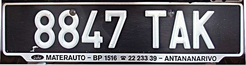 File:Madagascar License plate.JPG