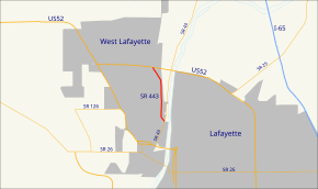 Map of Indiana State Road 443.svg