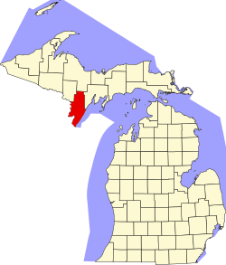 map of Michigan highlighting Menominee County