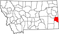 ファロン郡の位置を示したモンタナ州の地図