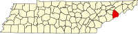 Location of Cocke County in Tennessee Map of Tennessee highlighting Cocke County.svg