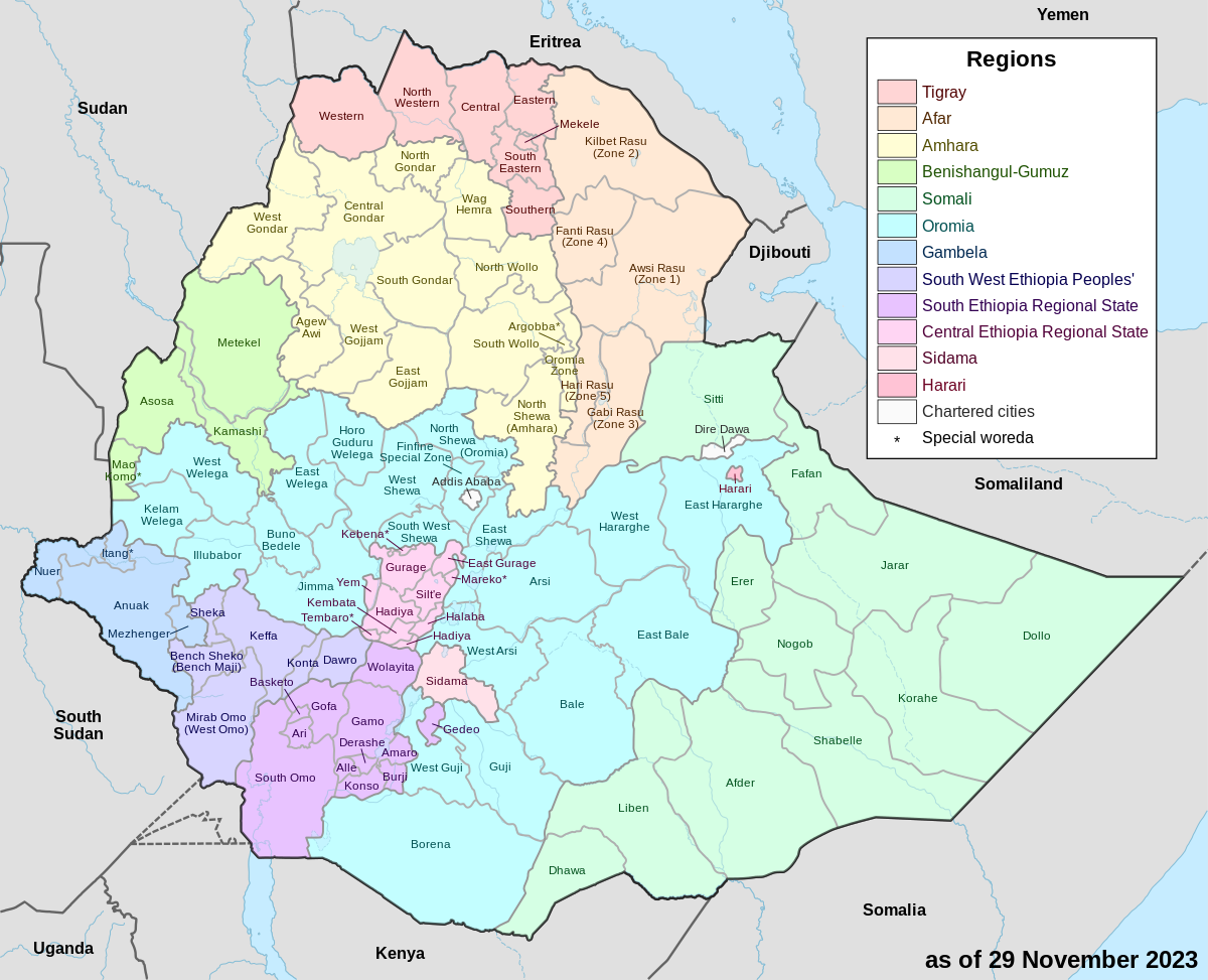 Régions et zones d'Éthiopie.