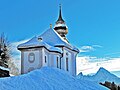 Wallfahrtskirche Maria Gern im Winter mit Watzmann im Hintergrund