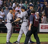 Mariano Rivera shakes Joe Girardi hand in Baltimore 5-20-13.jpeg