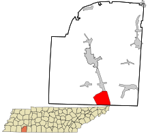 McNairy County Tennessee obszary włączone i nieposiadające osobowości prawnej Guys highlighted.svg