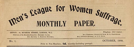 Masthead of the paper of the Men's League for Women's Suffrage Monthly Paper