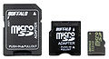 Buffalo MicroSD card and adapters, front view