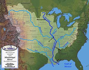 English: Map of the course, watershed, and maj...