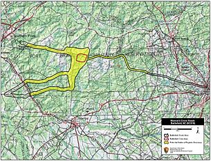 Map of Monroe's Crossroads Battlefield core and study areas by the American Battlefield Protection Program. Monroe's Cross Roads Battlefield North Carolina.jpg