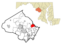 Location of Ashton-Sandy Spring in Montgomery County, Maryland