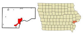 Muscatine County Iowa Incorporated and Unincorporated areas Muscatine Highlighted.svg