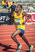 Mustafa Mohamed under Finnkampen på Stockholms stadion i augusti 2019.