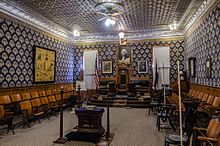 The lodge room of the Nevadaville Masonic Temple. Nevadaville Lodge Room.jpg