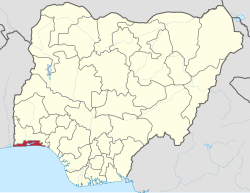 Locatie van de staat Lagos in Nigeria