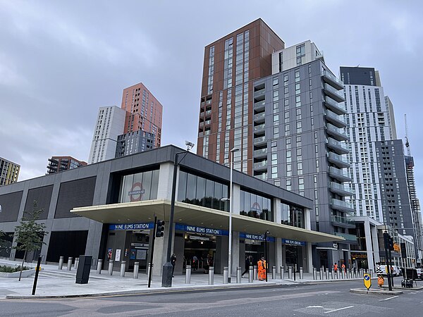 Nine Elms station building, September 2021