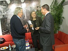 Greenwald, Noam Chomsky and Amy Goodman in April 2011 Noam, Amy & Glenn (5668932535).jpg