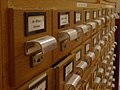 An old index card file cabinet in close-up view in a library