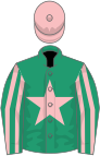 Emerald Green, Pink star, striped sleeves, Pink cap
