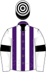 Purple and White stripes, White sleeves, Black armlets, Black and White hooped cap