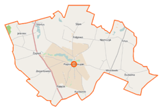Mapa konturowa gminy Papowo Biskupie, blisko centrum u góry znajduje się punkt z opisem „Nowy Dwór Królewski”