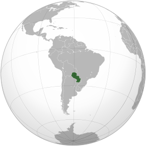 Amplasarea de Paraguay (verde) în America de Sud