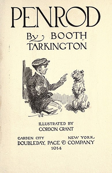 Cover page for Penrod, depicting Penrod Schofield and his dog Duke (1914)