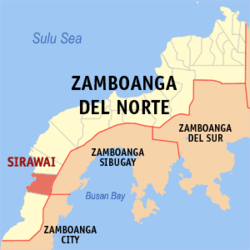 Mapa de Zamboanga del Norte con Sirawai resaltado