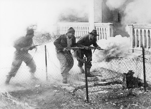 Palmach soldiers attack Arab positions at St Symeon ("San Simon") Monastery in Katamon, Jerusalem, April 1948 (battle reconstruction)